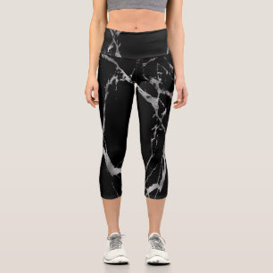 Leggings Capri Marbre noir argenté de luxe