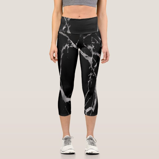 Leggings Capri Marbre noir argenté de luxe (Recto)
