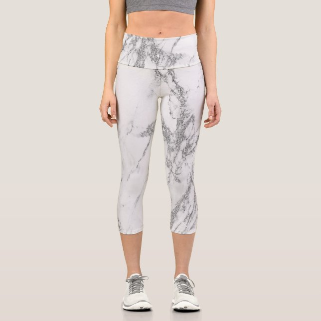 Leggings Capri Marbre Parties scintillant argent de luxe (Recto)