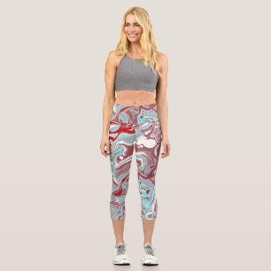 Leggings Capri Marbre turquoise et Bourgogne Digital Fluid Art