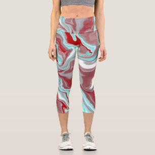 Leggings Capri Marbre turquoise et Bourgogne Digital Fluid Art