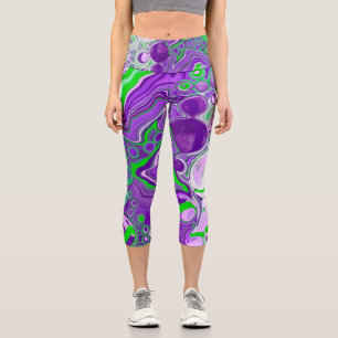 Leggings Capri Marbre vert pourpre et citron vert 
