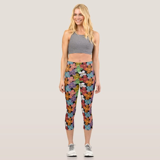 Leggings Capri Marguerites à la craie (Recto)