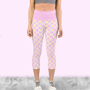 Leggings Capri Marguerites rétro blanches et roses jolies séances