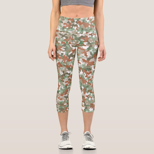 Leggings Capri Marron et vert camouflage design dans des tons ter (Recto)