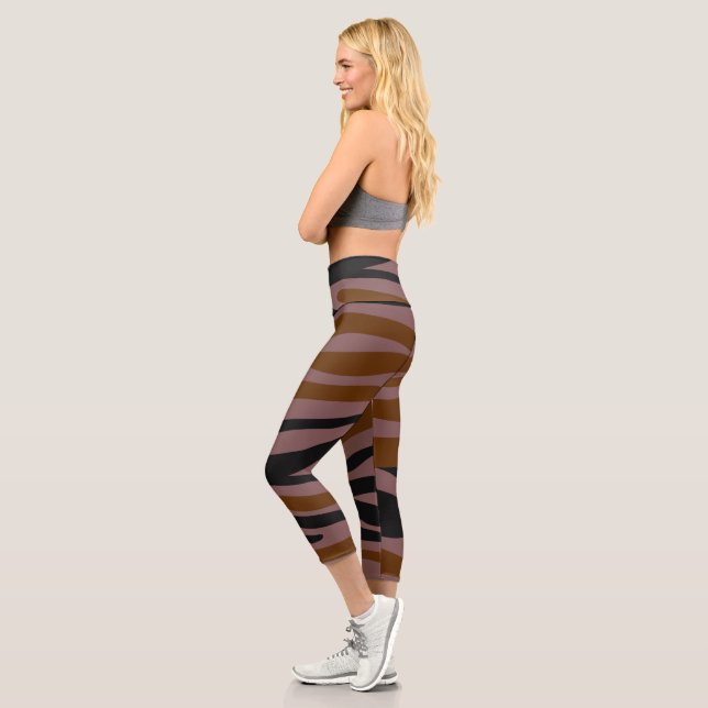 Leggings Capri Marron rayé néon noir  (Gauche)