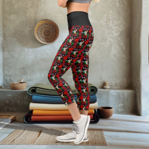 Leggings Capri Masque Vénitien Femme Élégante Rouge Vert