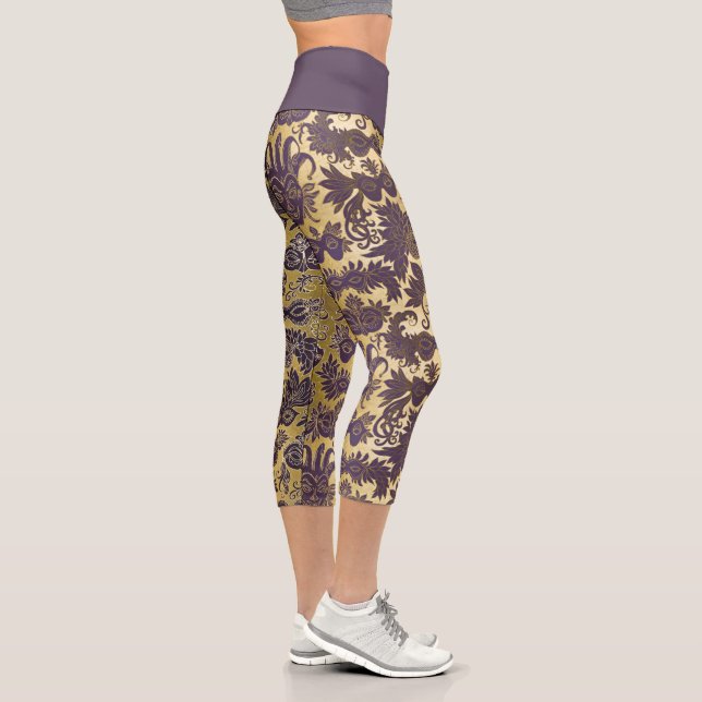 Leggings Capri Masques mascarades mardi Gras Gold et violet (Droite)