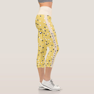 Leggings Capri Matrice de points - Crème jaune noir-AVEC TEXTE