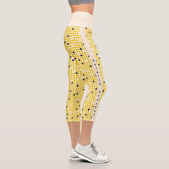 Leggings Capri Matrice de points - Crème jaune noir-AVEC TEXTE (Droite)