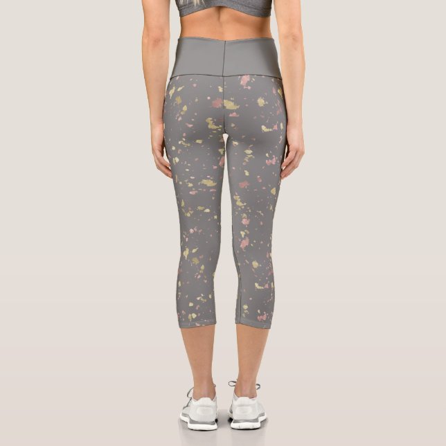 Leggings Capri Matte Gold et Rose Gold Flakes gris foncé chaud (Verso)