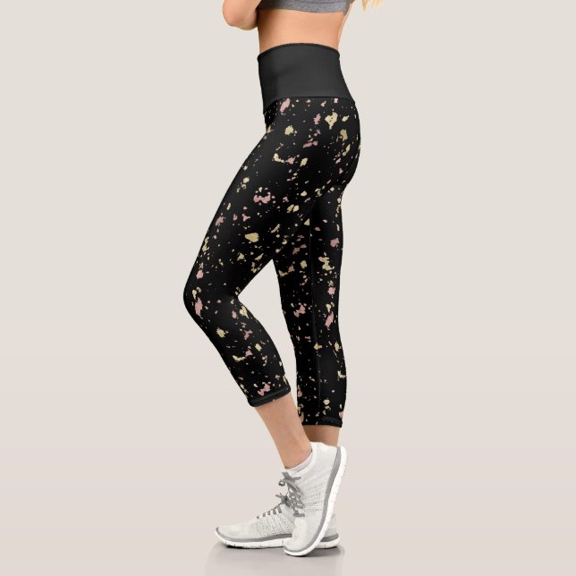 Leggings Capri Matte Gold et Rose Gold Flakes Noir (Gauche)