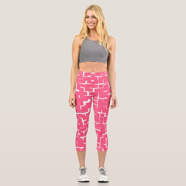 Leggings Capri Maze rose et blanc, yoga, fitness, (Recto)