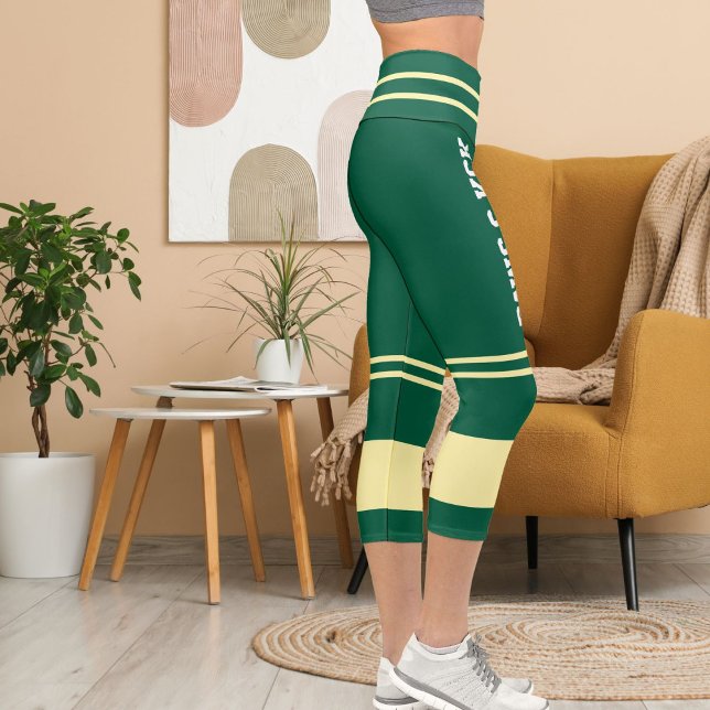 Leggings Capri Mère de chat personnalisée Nom Crème Vert Chasseur (Créateur téléchargé)