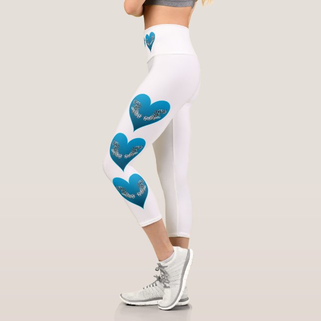 Leggings Capri Mérou - Cœurs bleus, disposés verticalement |  (Gauche)