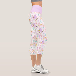 Leggings Capri Mignon lama alpin motif rose et violet