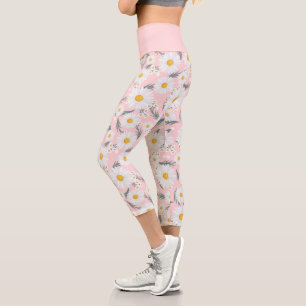 Leggings Capri Mignonne Fleur Rose Et Blanc