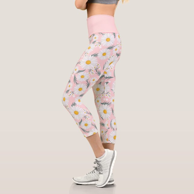 Leggings Capri Mignonne Fleur Rose Et Blanc (Gauche)