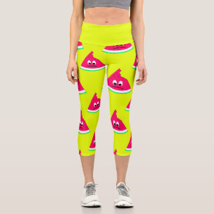 Leggings Capri Mignonne morceau mordu de pastèque motif jaune