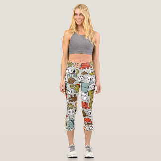 Leggings Capri Mignons monstres de dessin : Arrière - plan sans c