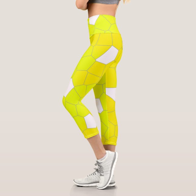 Leggings Capri Minimalisme Abstrait Art Jaune Gris Blanc Cellules (Gauche)