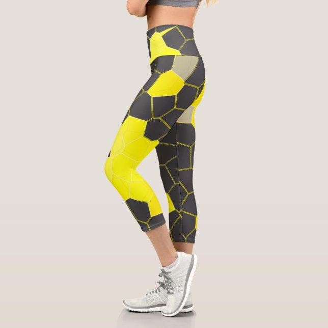 Leggings Capri Minimalisme Abstrait Art Jaune Gris Blanc Cellules (Gauche)