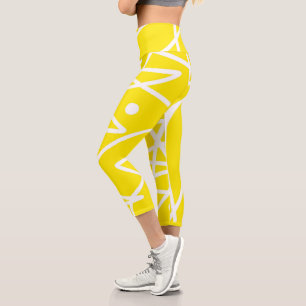 Leggings Capri Minimalisme Abstrait Art Motif Jaune Blanc