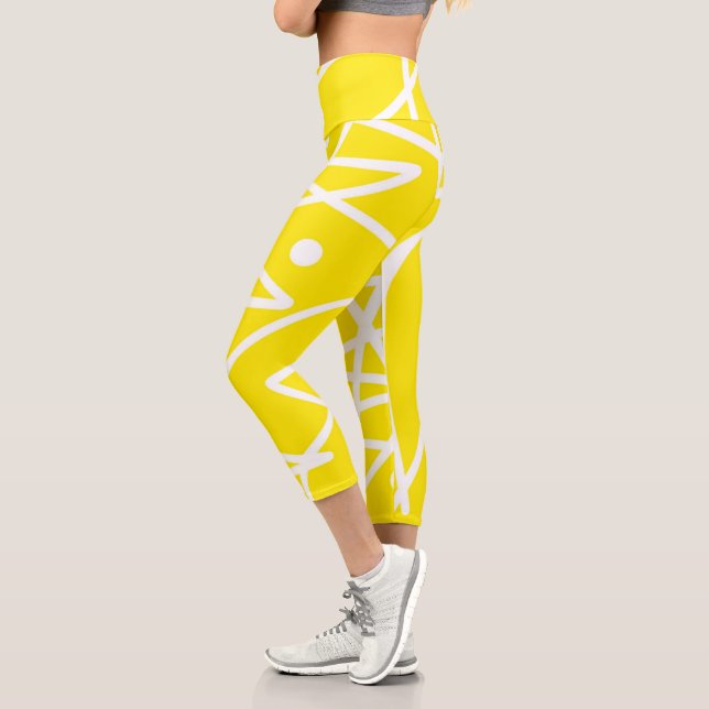 Leggings Capri Minimalisme Abstrait Art Motif Jaune Blanc (Gauche)