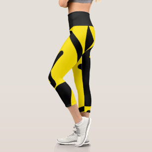 Leggings Capri Minimalisme Abstrait Art Motif Noir Jaune