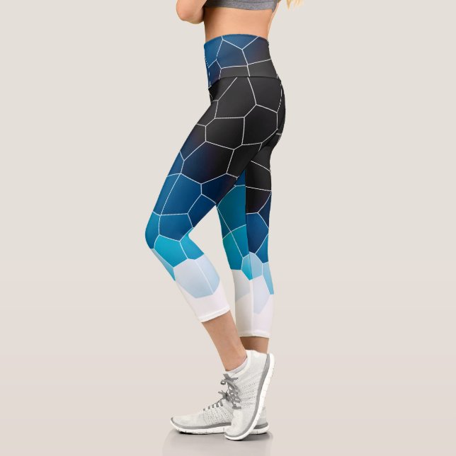 Leggings Capri Minimalisme Art Abstrait Bleu Cellules Blancs (Gauche)
