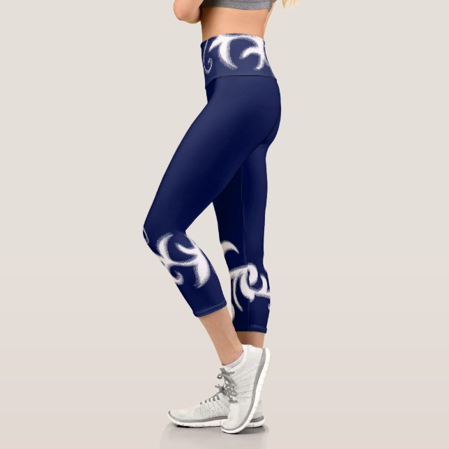 Leggings Capri Minimalisme Art Abstrait Bleu Dessin à main blanch (Gauche)