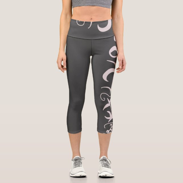 Leggings Capri Minimalisme Art Abstrait dessin main gris charbon (Recto)