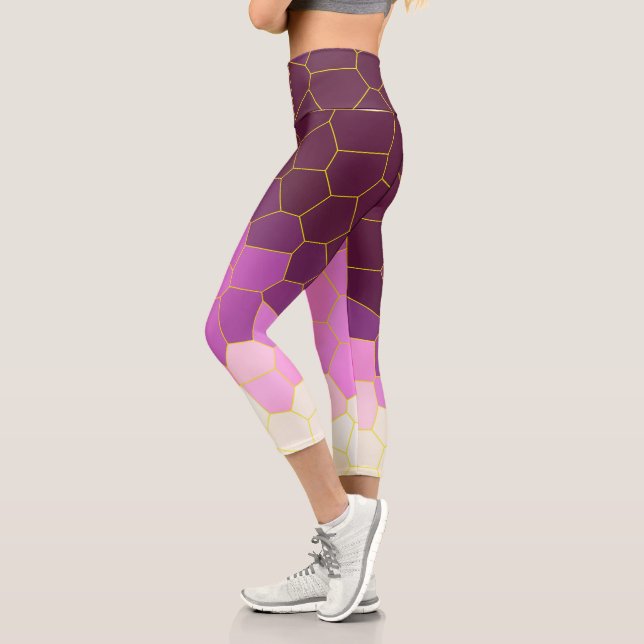 Leggings Capri Minimalisme Art Abstrait Violet Rose Cellules Blan (Gauche)