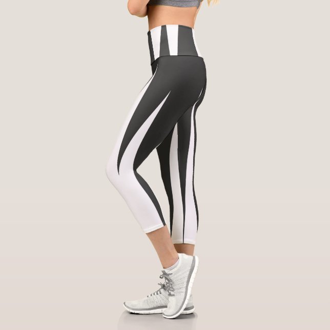 Leggings Capri Minimalisme d'art Abstrait Gris Lignes blanches (Gauche)