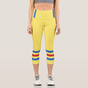 Leggings Capri Minimaliste, bandes rétro rouges bleues de couleur