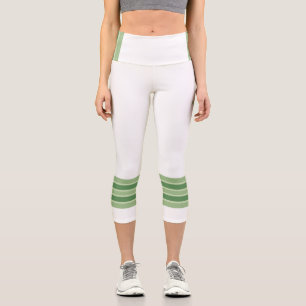 Leggings Capri Minimaliste, Cinq bandes rétro vertes, Texte blanc