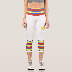 Leggings Capri Minimaliste, Cinq Rayures Rétro, Bleu Rouge Jaune
