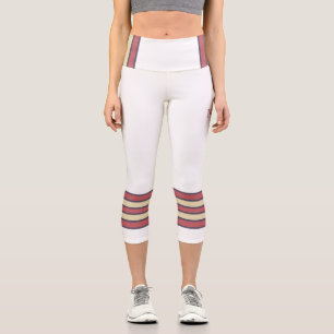 Leggings Capri Minimaliste, Cinq Rayures Rétro, Texte sur Fond Bl