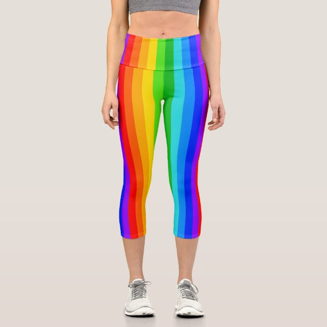 Leggings Capri Modèle de bande arc-en-ciel vertical (Recto)