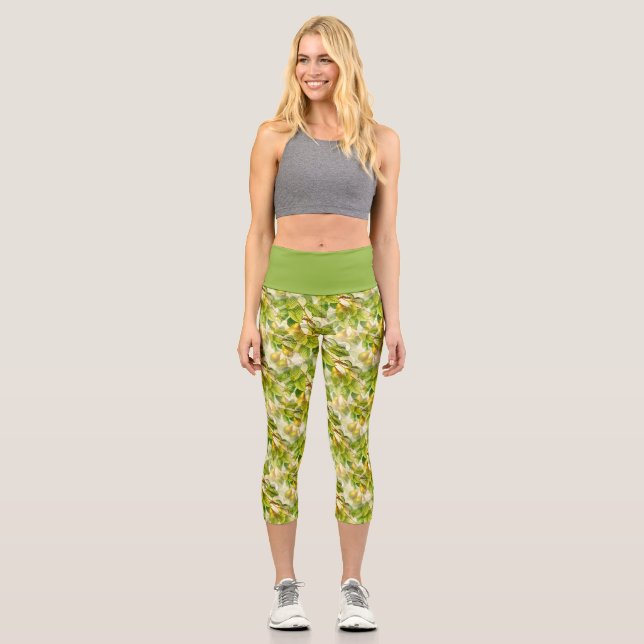 Leggings Capri Modèle de branches de poirier & poires  (Recto)