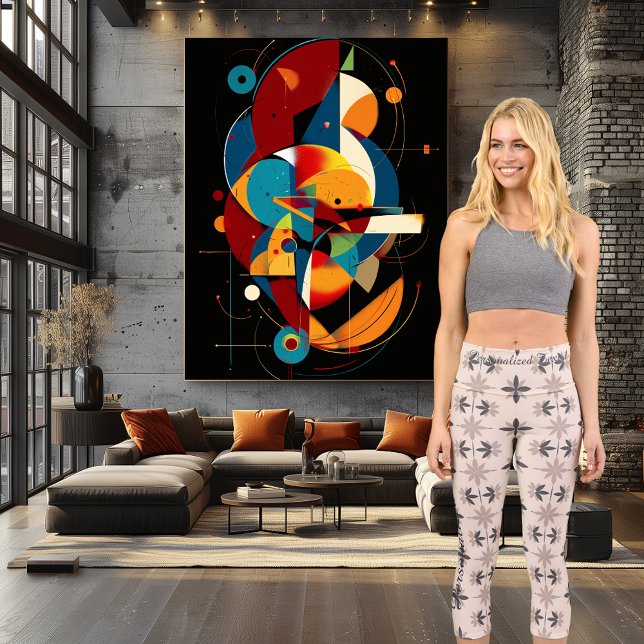 Leggings Capri Modèle floral beige avec texte et logo personnalis (Créateur téléchargé)