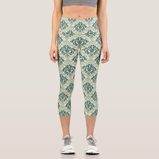Leggings Capri Modèle floral damassé classique de luxe (Recto)