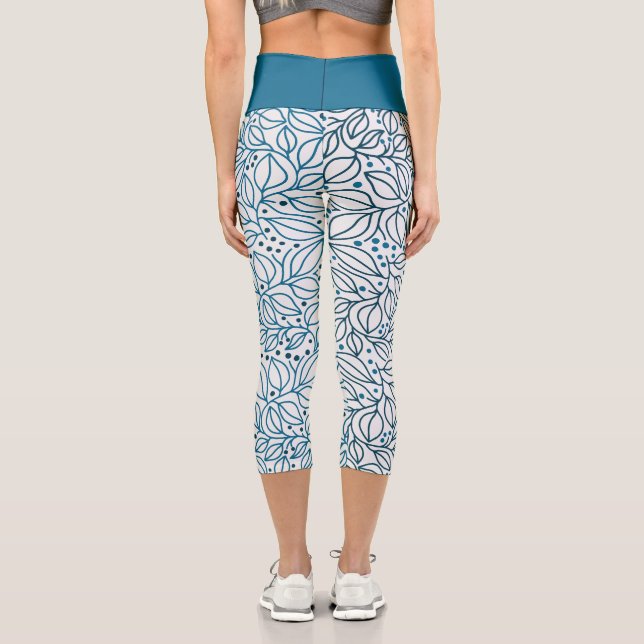 Leggings Capri Modèle floral de Noël bleu (Verso)