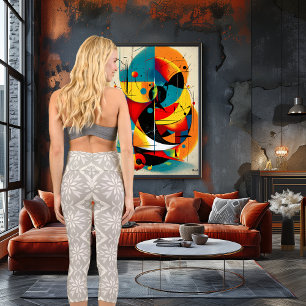 Leggings Capri Modèle floral gris avec texte et logo personnalisé