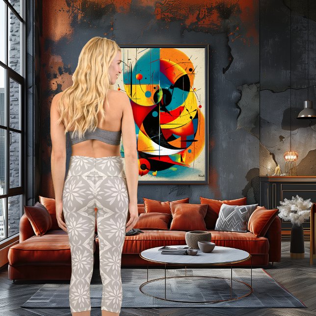 Leggings Capri Modèle floral gris avec texte et logo personnalisé (Créateur téléchargé)