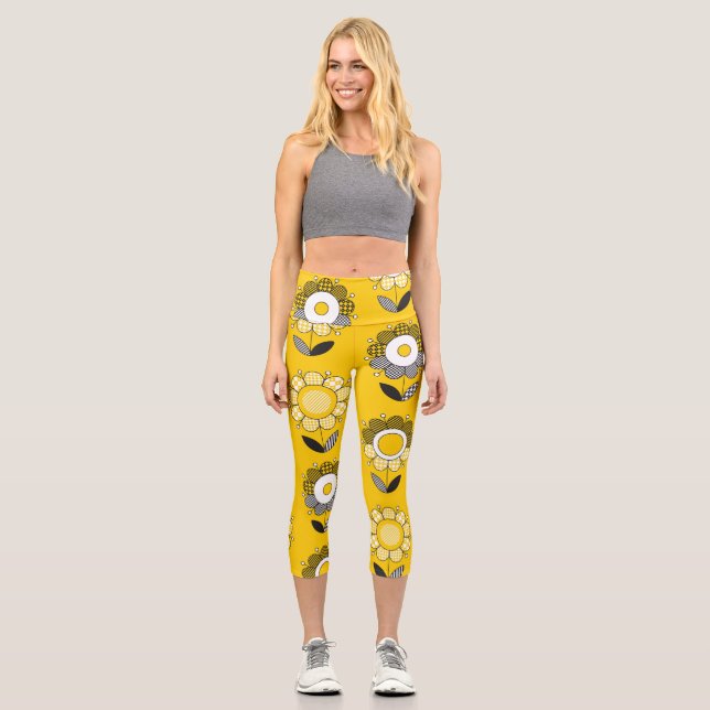 Leggings Capri Modèle floral jaune simple (Recto)