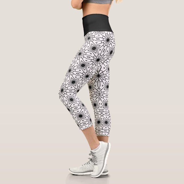Leggings Capri Moderne Abstrait en Noir et Blanc | (Gauche)