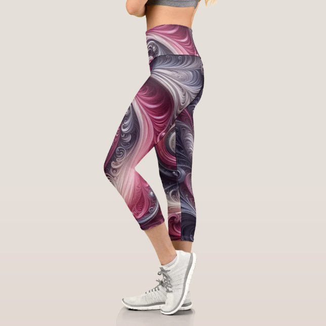 Leggings Capri Moderne Abstrait simple torse rose et violet (Gauche)
