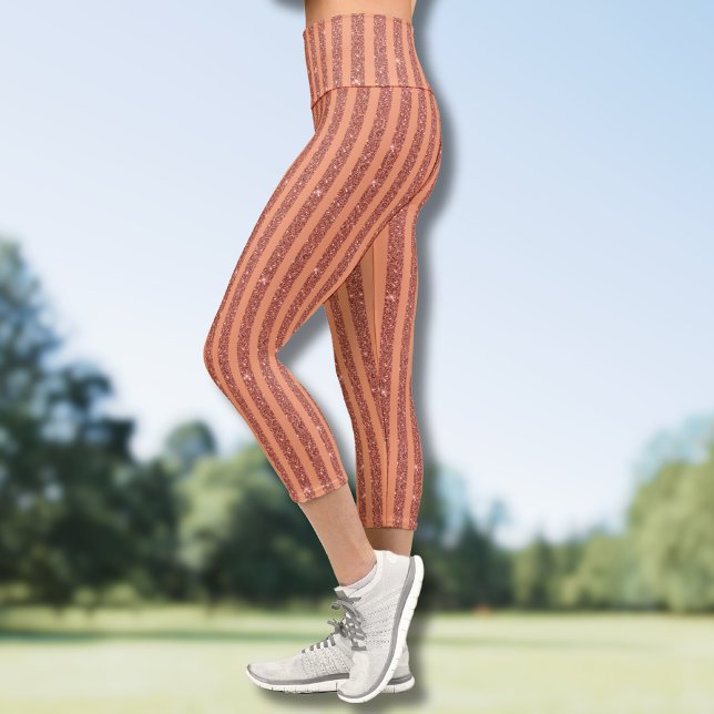 Leggings Capri Moderne rayures verticales orange mangue pailletée (Créateur téléchargé)