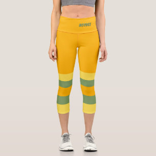 Leggings Capri Moitié et rayures horizontales orange jaune vert